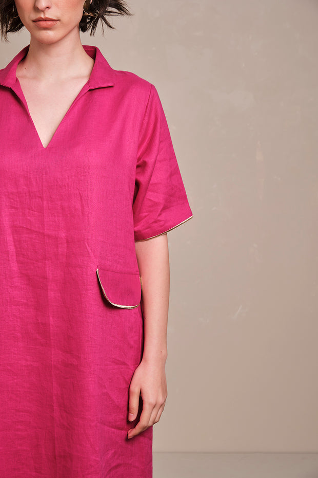 LINEN Kaftan- FUSCHIA