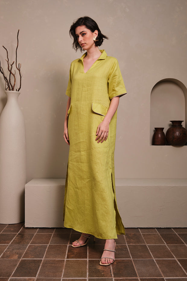 LINEN Kaftan- LIME GREEN