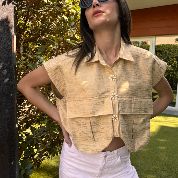 OVERSIZED Pockets Vest Metallic Gold