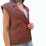 Asymmetric Cropped Vest- Brown