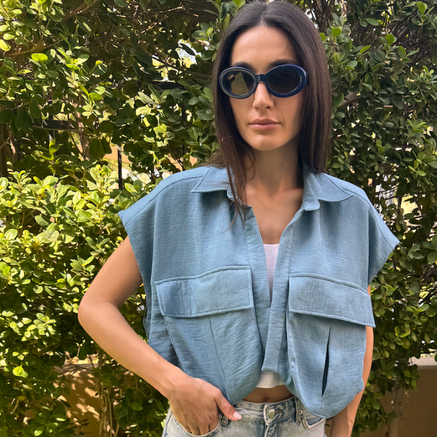 OVERSIZED Pockets Vest Blue