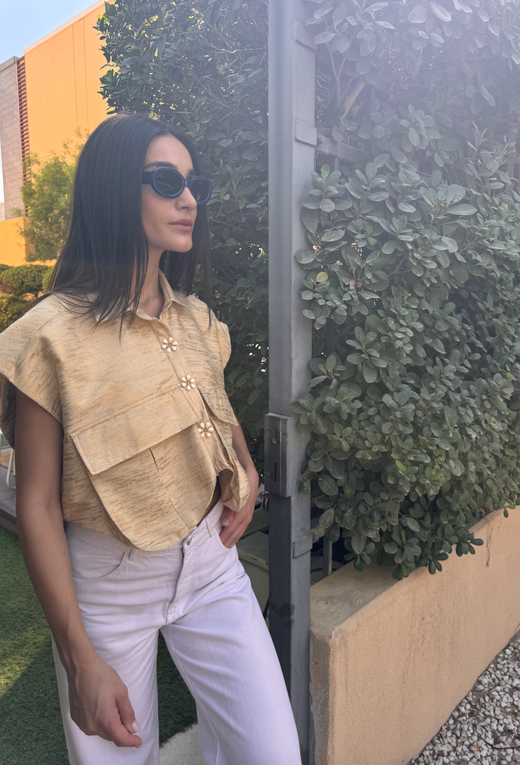 OVERSIZED Pockets Vest Metallic Gold