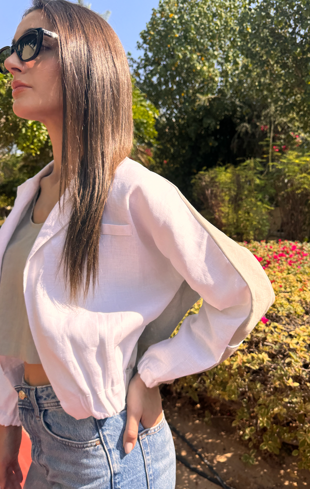 HALF HALF BOMBER- Grey Linen Front