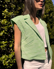 Asymmetric Cropped Vest-Tweed Green