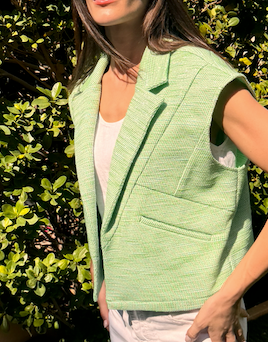 Asymmetric Cropped Vest-Tweed Green