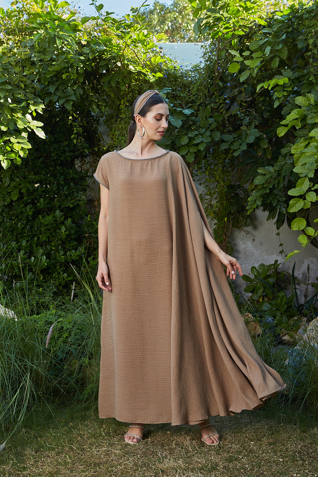 Off Shoulder Kaftan - Brown