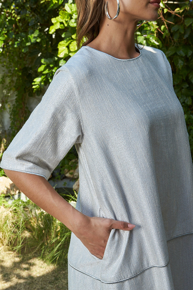 Shirt Cut Kaftan - Silver