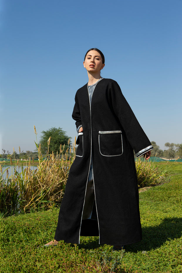 Coat Black Tweed with silver trims