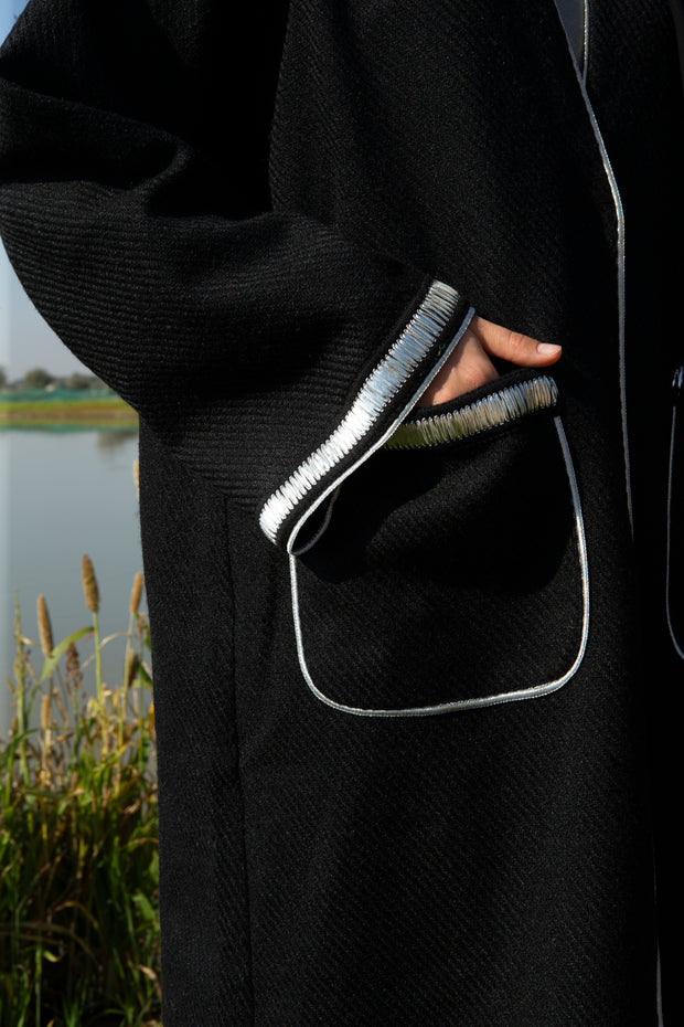 Coat Black Tweed with silver trims