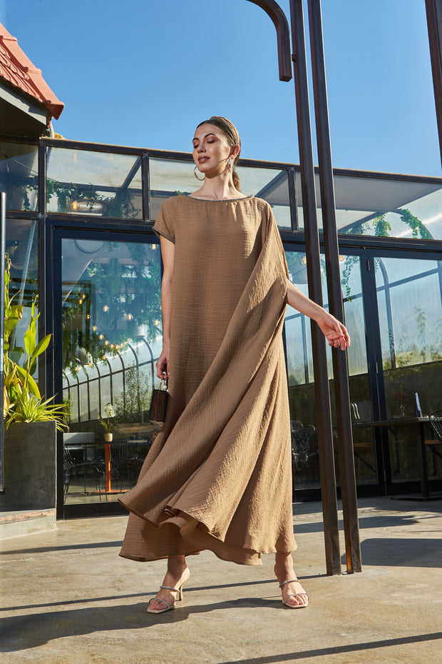 Off Shoulder Kaftan - Brown